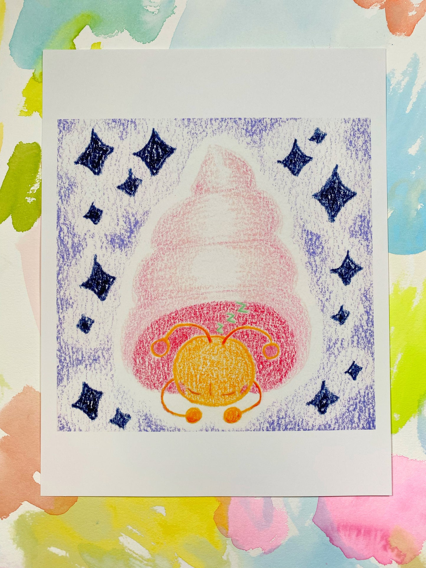 Sleepy Shell Art Print | Cute Art Print