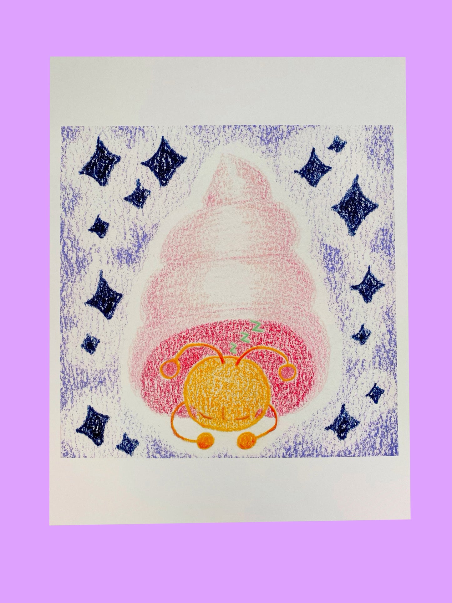 Sleepy Shell Art Print | Cute Art Print